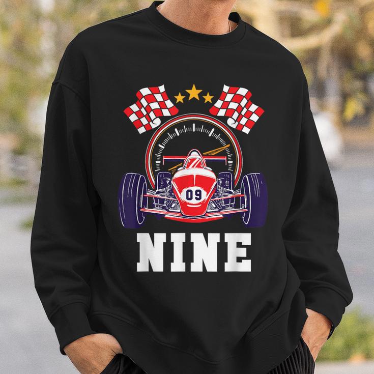 9Th Birthday Boy Race Car Flag 9 Years Old Racing Driver Kid Sweatshirt Gifts for Him