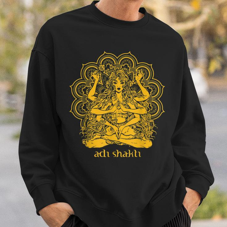Adi Shakti Herren Sweatshirt, Spirituelles Yoga Motiv Gold auf Schwarz Geschenke für Ihn