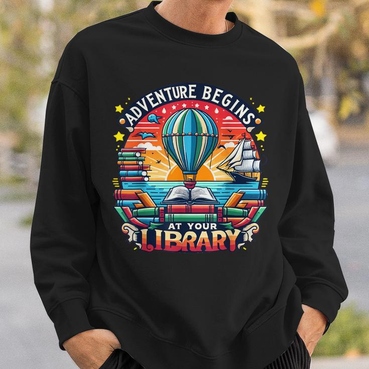Adventure Begins At Your Library Summer Hot Balloon 2024 Sweatshirt Gifts for Him