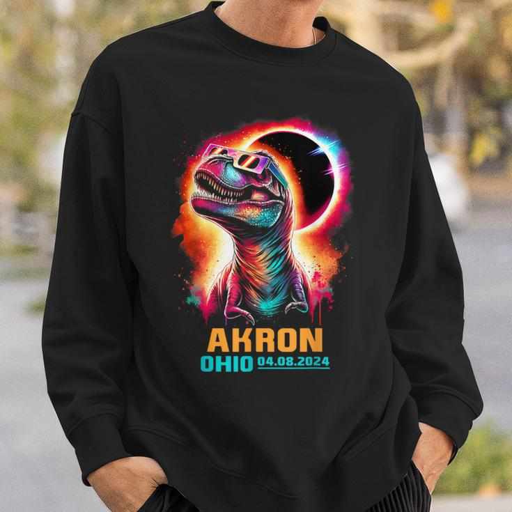 Akron Ohio Total Solar Eclipse 2024Rex Dinosaur Colorful Sweatshirt Gifts for Him