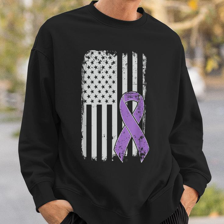 Alzheimers Awareness Usa American Flag Alz Dementia Ribbon Sweatshirt Gifts for Him