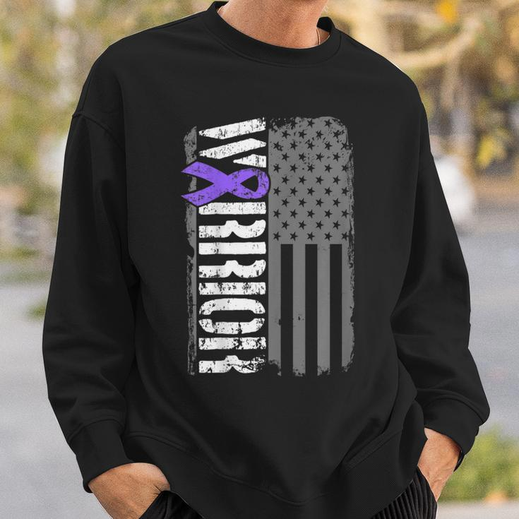 Alzheimers Warrior Vertical American Flag Awareness Ribbon Sweatshirt Gifts for Him