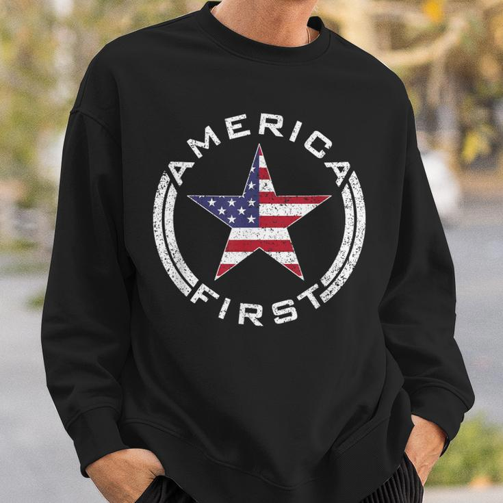 America First Usa Flag American Star Roundel Patriot Sweatshirt Gifts for Him