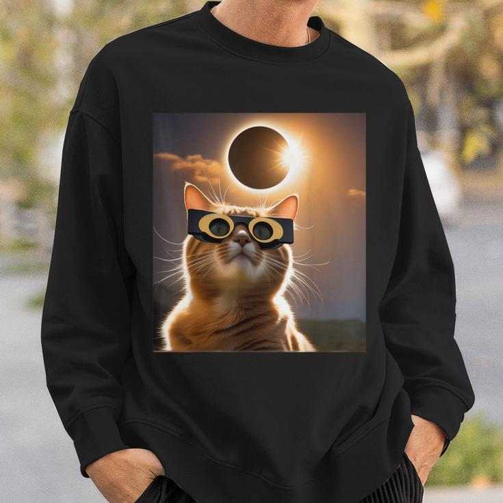 America Totality 04 08 24 Solar Eclipse 2024 Cat Selfie Sweatshirt Gifts for Him