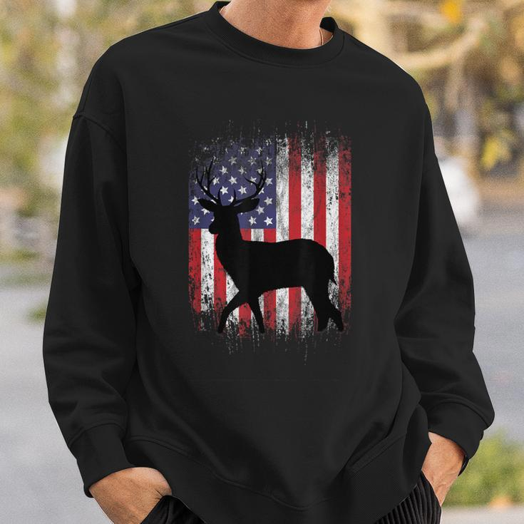American Deer Hunting Patriotic Hunter Flag Whitetail Buck Sweatshirt Gifts for Him