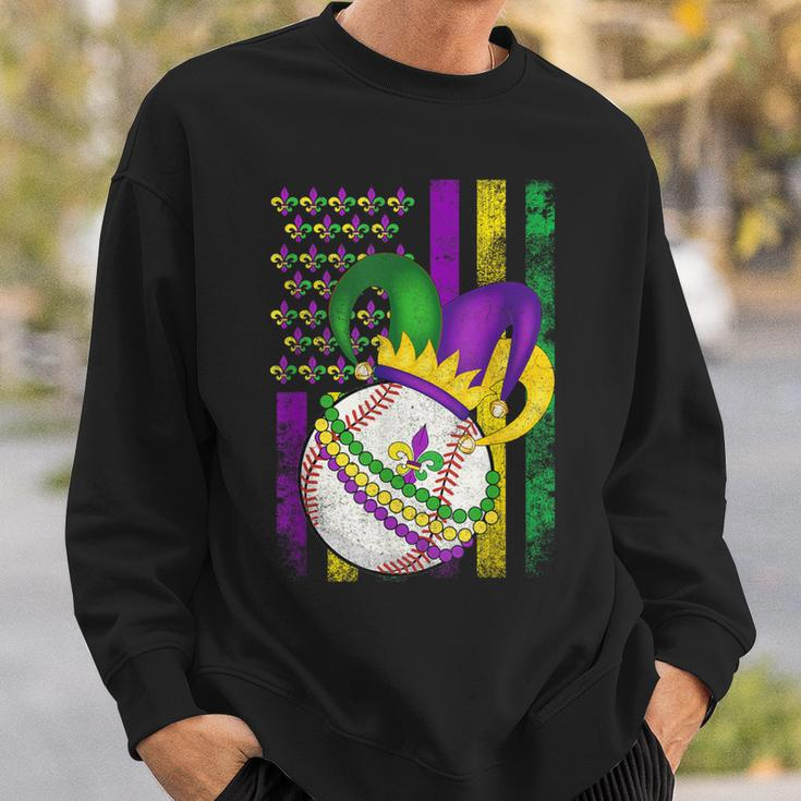 American Flag Mardi Gras Fleur De Lis Baseball Ball Sweatshirt Gifts for Him