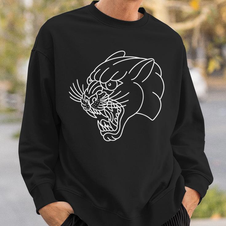 American Traditional Panther Head Outline Tattoo Sweatshirt Gifts for Him