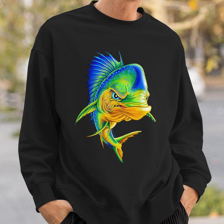 Angry Mahi Mahi Fish Sport Fishing Fisherman Sea Crew Sweatshirt Gifts for Him