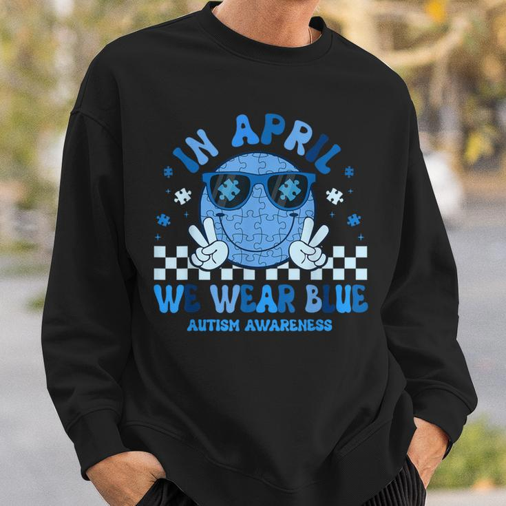 In April We Wear Blue Autism Awareness Hippie Face Sweatshirt Gifts for Him