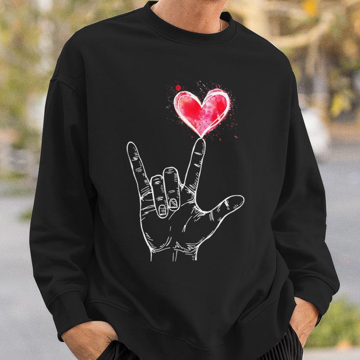 Asl I Love You Hand Sign Language Heart Valentine's Day Sweatshirt Gifts for Him