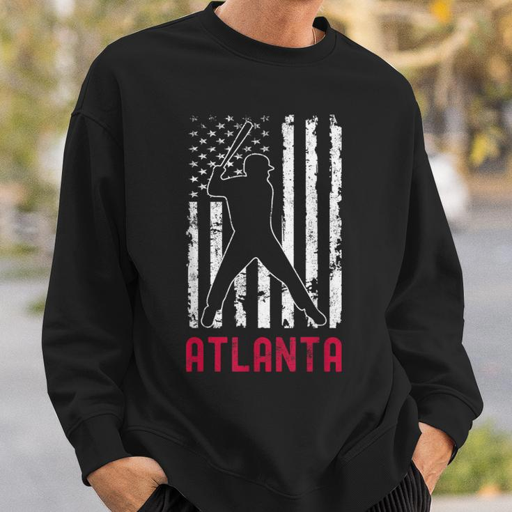 Atlanta American Flag Baseball Weathered Sweatshirt Gifts for Him