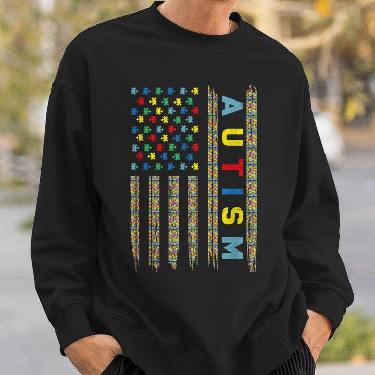 Autism Awareness Flag American Flag Autism Dad Mom Sweatshirt Gifts for Him
