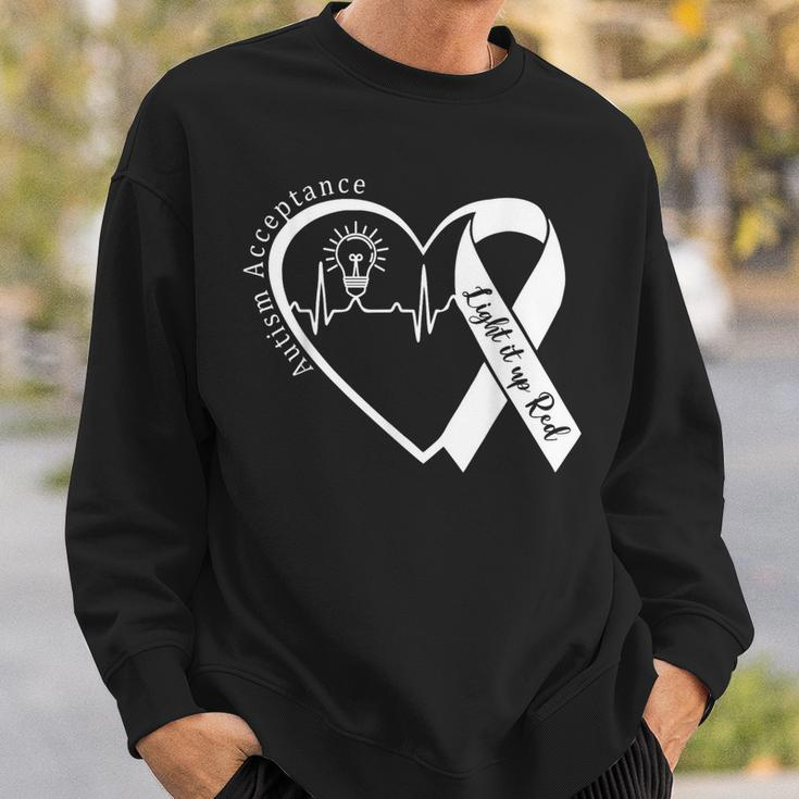 Autism Red Instead Acceptance Not Awareness Redinstead Sweatshirt Gifts for Him