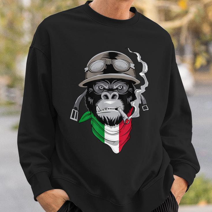 Aviator-Gorilla Grafik-Sweatshirt, Italienisches Flaggen-Schal Design, Schwarz Geschenke für Ihn