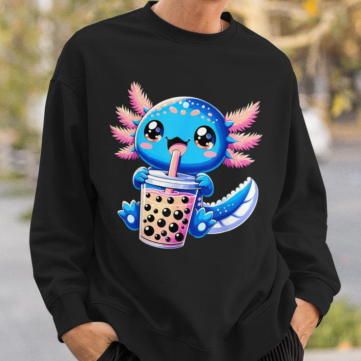 Axolotl Bubble Boba Tea Anime Cute Kawaii Blue Axolotl Sweatshirt Gifts for Him
