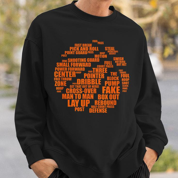 Basketball-Wortwolke Schwarzes Sweatshirt, Sportmotiv Tee Geschenke für Ihn
