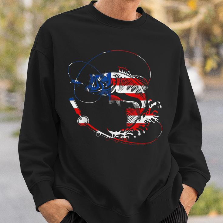 Bass Fishing Fish American Flag Patriotic Fourth Of July Sweatshirt Gifts for Him