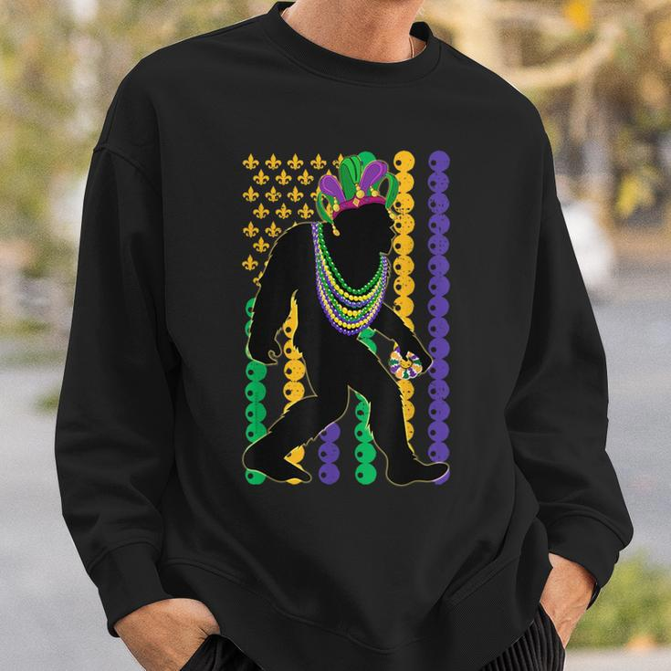 Bigfoot Wearing Hat Mardi Gras Beads With Flag Mardi Gras Sweatshirt Gifts for Him