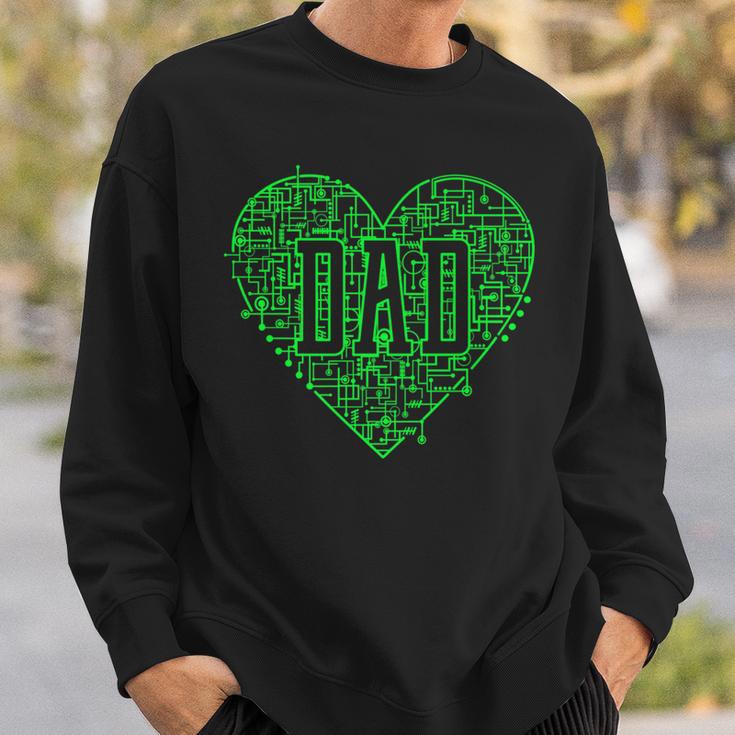 Binary Ai Computer Circuit Green Electric Heart Game Dad Sweatshirt Gifts for Him