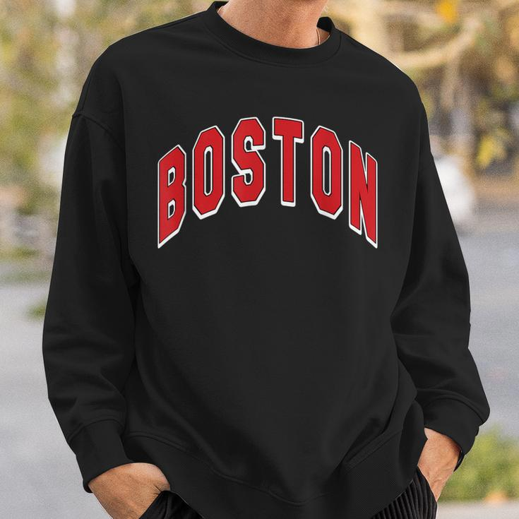 Boston Varsity Style Red Text With White Outline Sweatshirt Gifts for Him