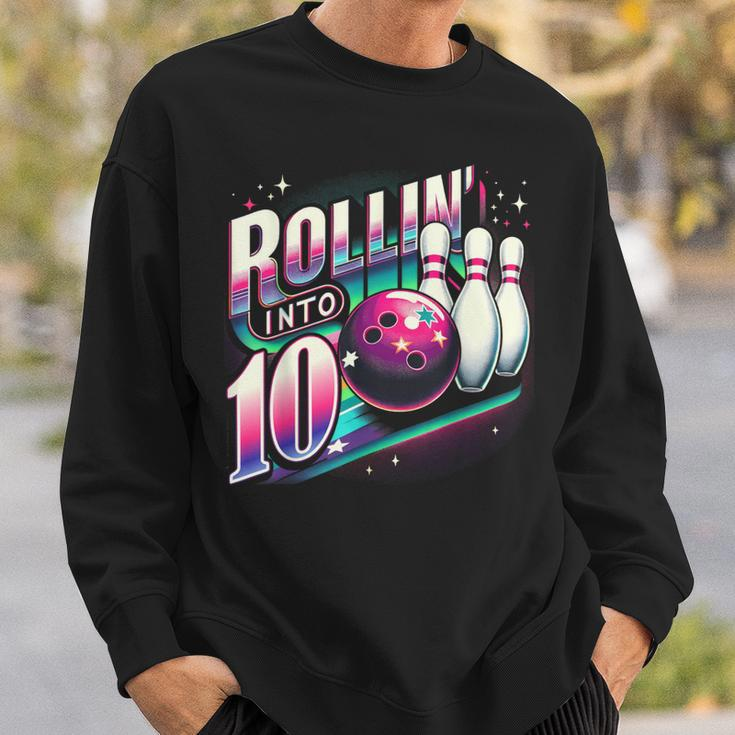 Bowling Birthday Rollin Into 10 Party 10Th Bday Retro Girl Sweatshirt Gifts for Him