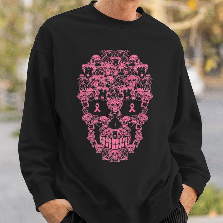 Boxer Dog Sugar Skull Pink Ribbon Breast Cancer Sweatshirt Gifts for Him