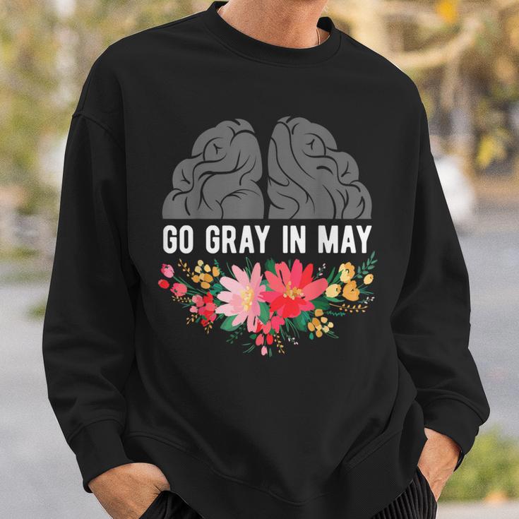 Brain Cancer Tumor Awareness Go Gray In May Flowers Sweatshirt Gifts for Him