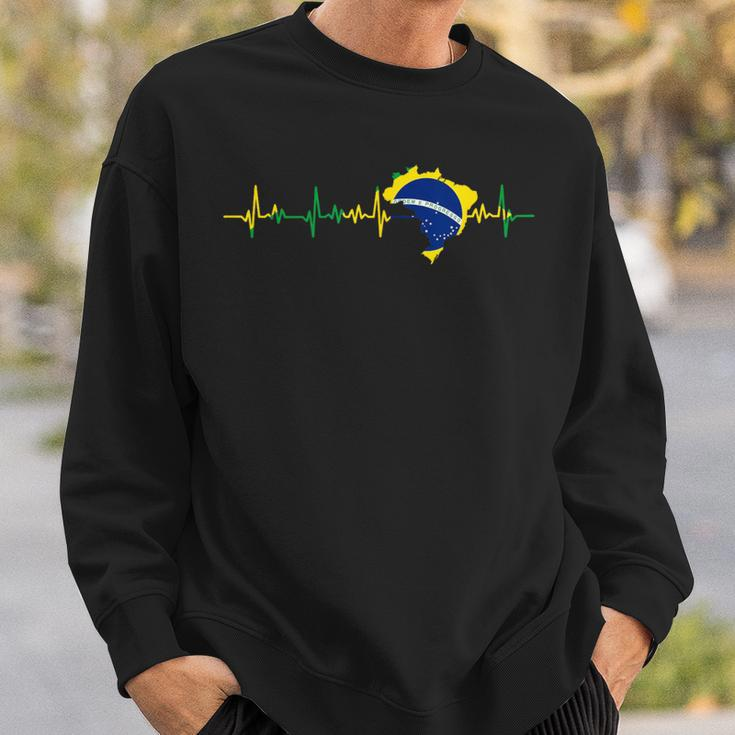 Brazil Flag Heartbeat Sweatshirt Geschenke für Ihn