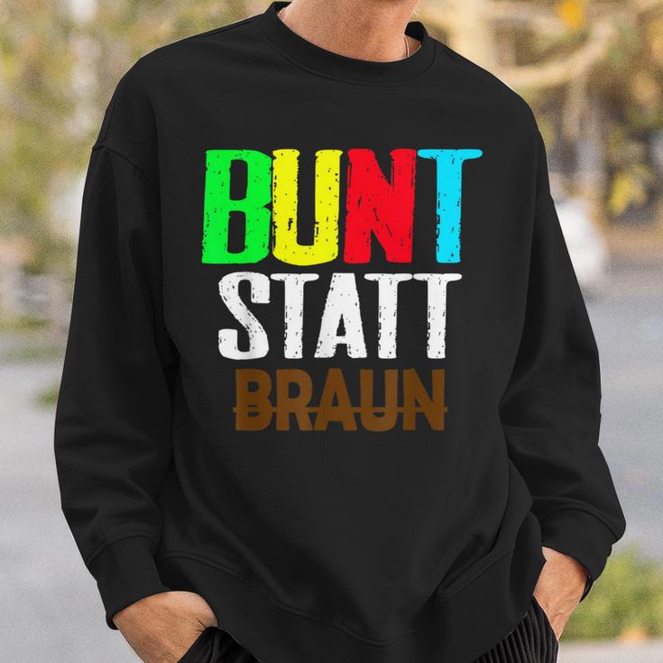 Bunt Statt Braun Sweatshirt, Farbblock-Schrift Design, Schwarzes Tee Geschenke für Ihn