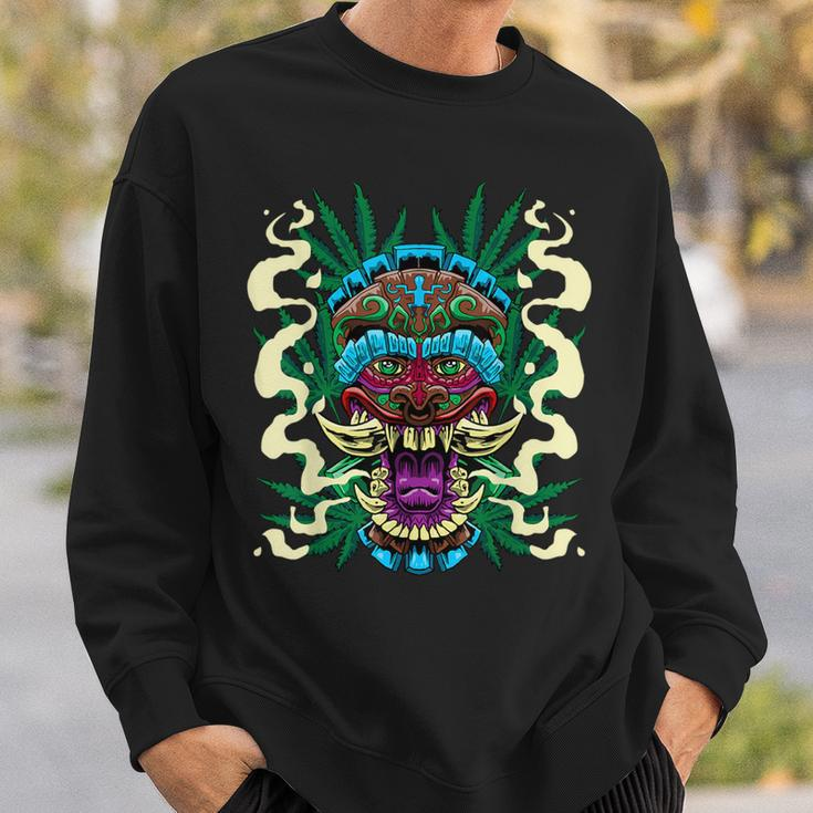 Cannabis Tiki Mask Hawaiian Totem Smoke Weed Hemp Idea Sweatshirt Gifts for Him