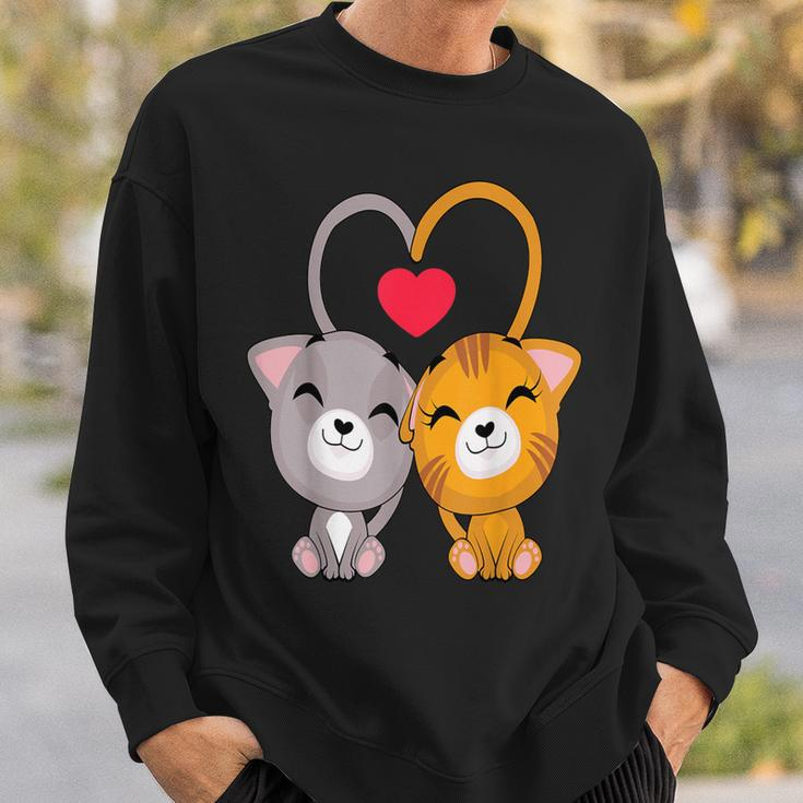 Cat Heart Valentines Day Cute Kitten Kitty V-Day Pajama Sweatshirt Gifts for Him