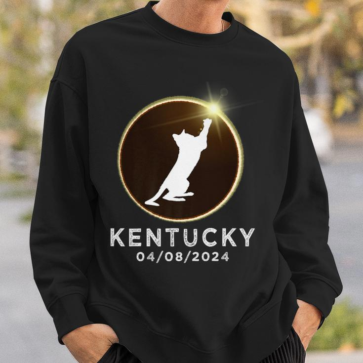 Cat Playing Fire Ring Total Solar Eclipse 2024 Kentucky Sweatshirt Gifts for Him