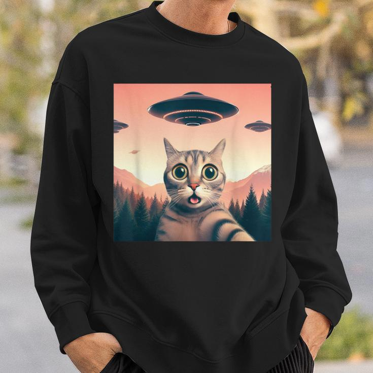 Cat Selfie With Ufo Cat Lover Meme Sweatshirt Gifts for Him