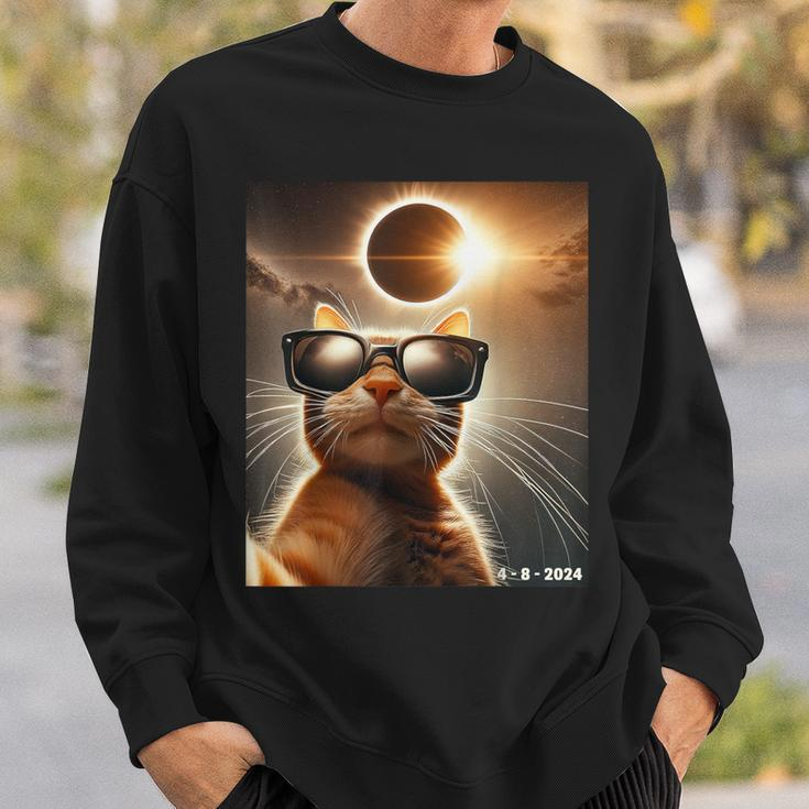Cat Taking A Selfie With Solar 2024 Eclipse Wearing Glasses Sweatshirt Gifts for Him