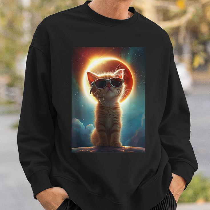 Cat Total Solar Eclipse 2024 April 8 Glasses Women Sweatshirt Gifts for Him