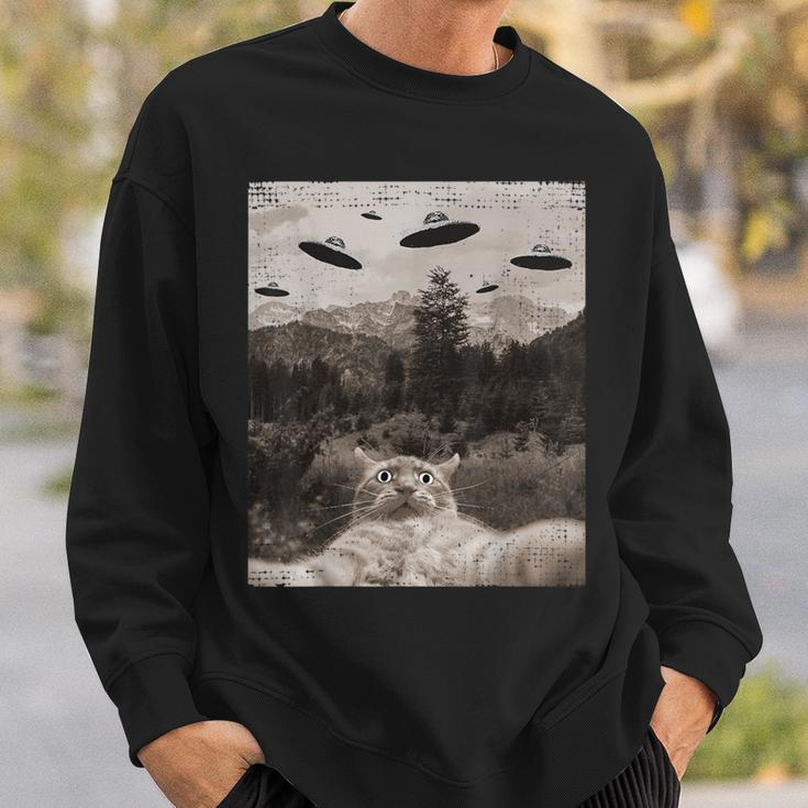 Cat Ufo Meme Cat Selfie With Ufos Sweatshirt Gifts for Him