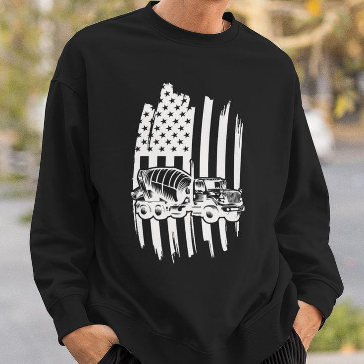 Cement Mixer Truck Usa Flag American Themed Decor Sweatshirt Gifts for Him