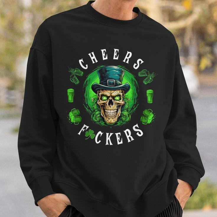 Cheers Fuckers St Patrick's Day Irish Skull Beer Drinking Sweatshirt Gifts for Him