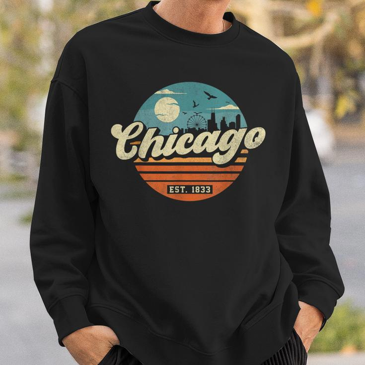 Chicago Illinois Retro Skyline Night Il Souvenirs Sweatshirt Gifts for Him
