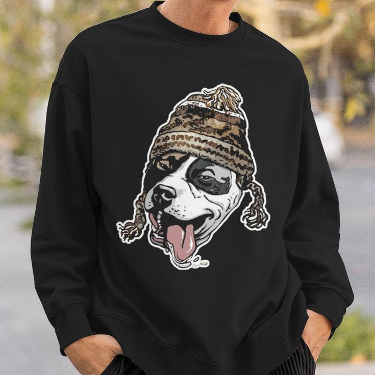 Chillin' Pit Bull Wearing Winter Beanie Sweatshirt Gifts for Him