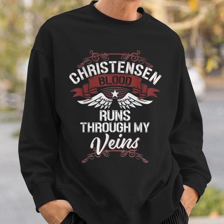 Christensen Blood Runs Through My Veins Last Name Family Sweatshirt Gifts for Him