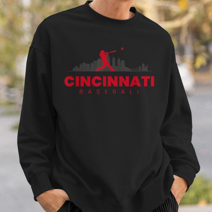 Cincinnati Baseball Minimalist City Skyline Baseball Lover Sweatshirt Gifts for Him