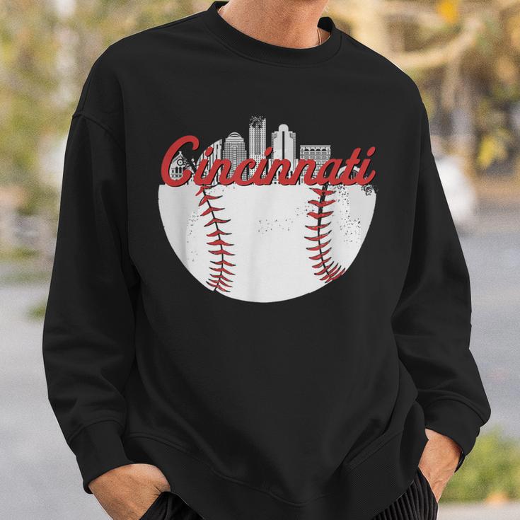 Cincinnati Skyline Cityscape Baseball Retro Vintage Sweatshirt Gifts for Him