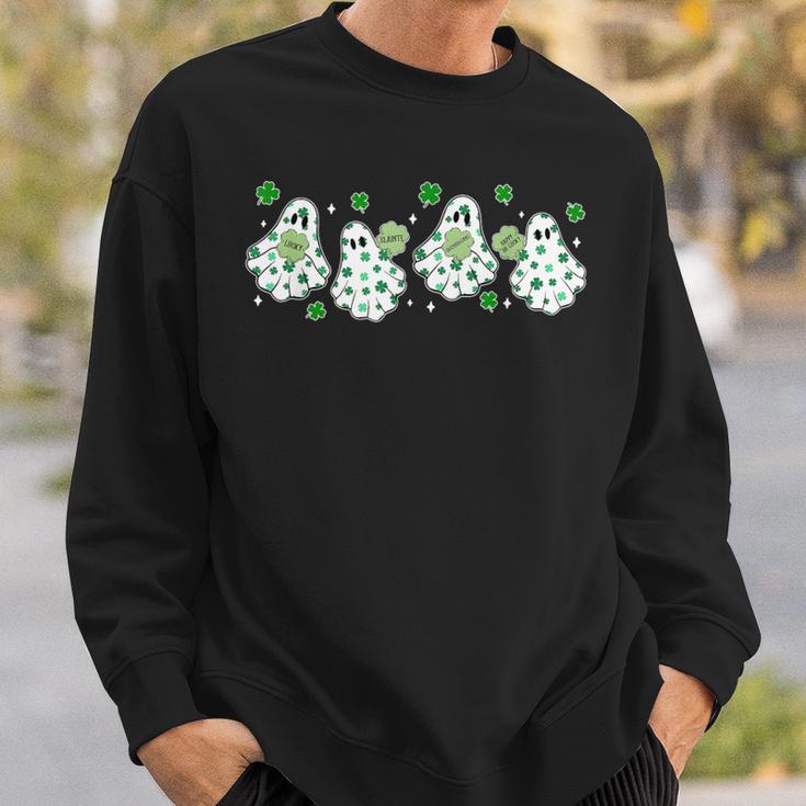 Clover Ghostie Spooky St Patrick's Day Sweatshirt Gifts for Him