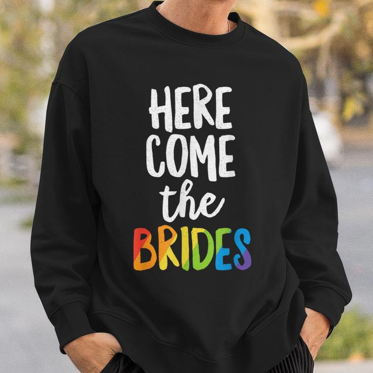 Here Comes The Brides Lesbian Pride Lgbt Wedding Sweatshirt Gifts for Him