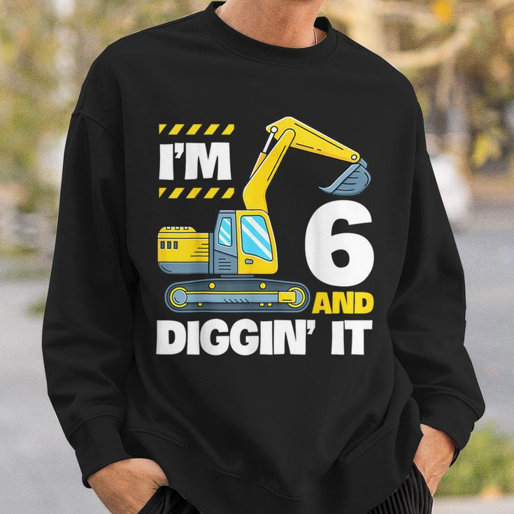 Construction Truck 6Th Birthday 6 Years Old Digger Excavator Sweatshirt Gifts for Him