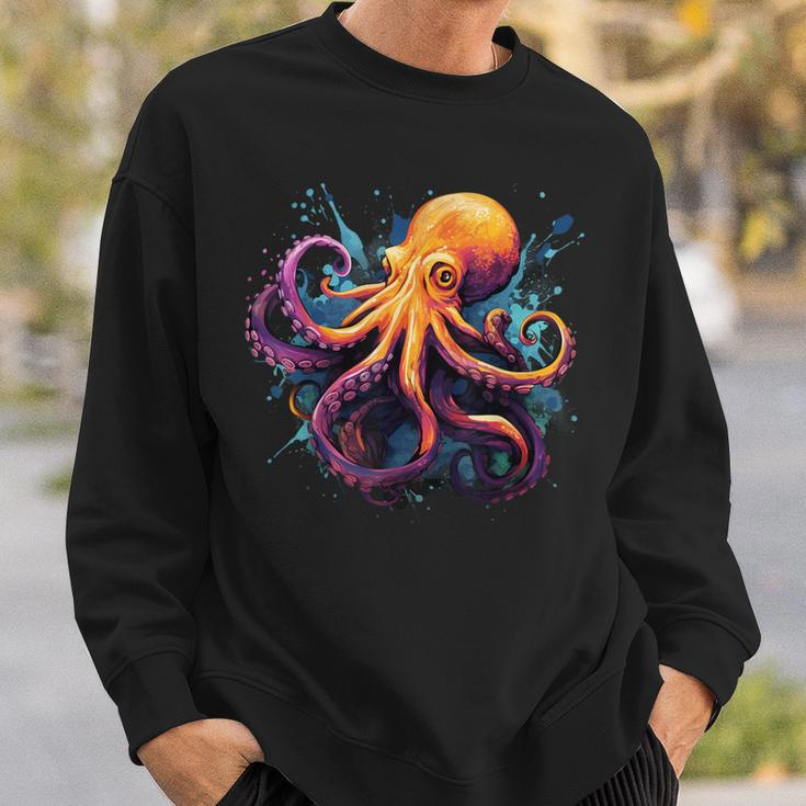 Cool Octopus On Colorful Painted Octopus Sweatshirt Gifts for Him