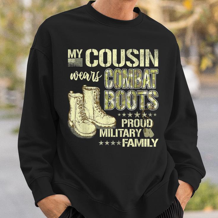 My Cousin Wears Combat Boots Dog Tags Proud Military Family Sweatshirt Gifts for Him