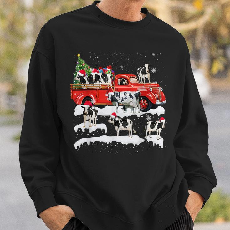 Cow Riding Red Truck Merry Christmas Farmer X-Mas Ugly Sweatshirt Gifts for Him