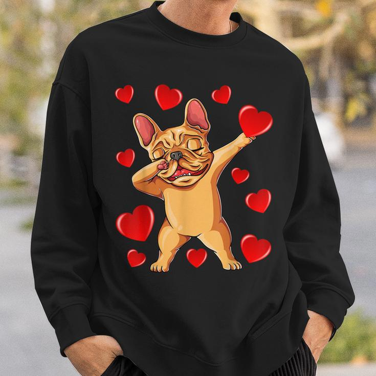 The Cream French Bulldog Dabbing Heart Valentines Day Sweatshirt Gifts for Him